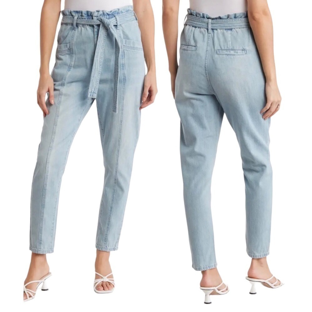 BlankNYC Seam Detail Paperbag Tapered Jeans Size 27 Light Wash Self Tie Belt